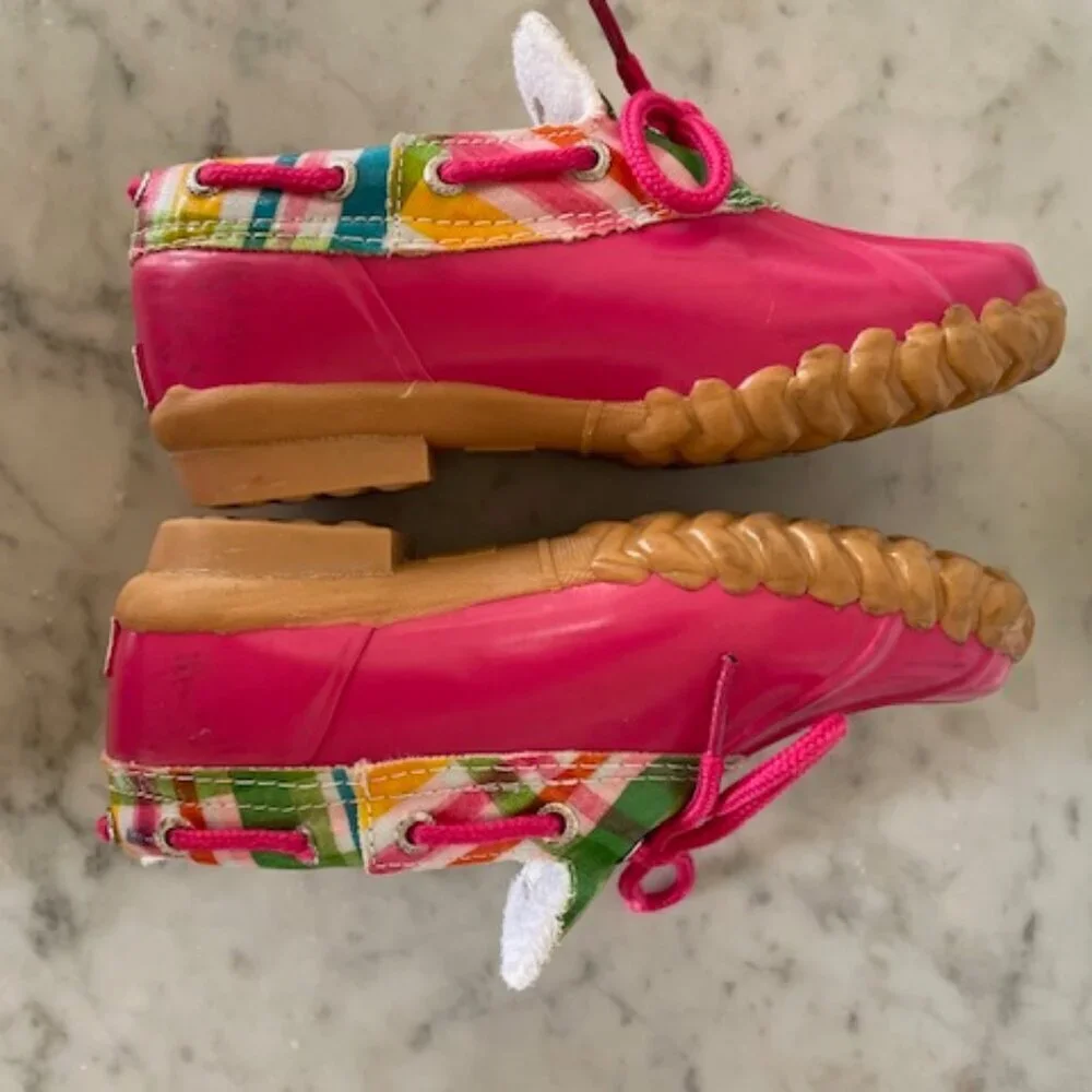 SPERRY TOP SIDER Duckie Pink Plaid Steel Shank Rain Shoes Girl 13M